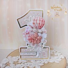 Urodzinowa kartka cyferka, prezent na roczek "Baby Bunny" GOTOWA