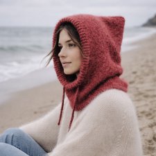 Delikatna balaclava kominiarka kaptur czapka alpaka jedwab ręczna robota