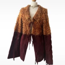 Vintage y2k kardigan boho wiązany Futerko Coquette | frędzle | vintage
