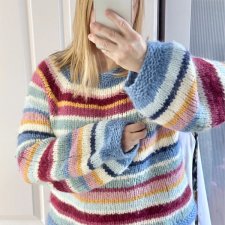 Ciepły cottage vintage handmade sweter oversize szeroki ciepły naturalny zimowy jesienny w paski