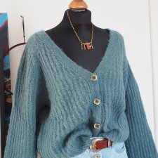 Ciepły cottage vintage handmade sweter oversize szeroki ciepły naturalny zimowy jesienny w paski