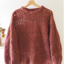 Ciepły moherowy ażurowy sweterek , rękawy bufiaste balonowe