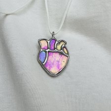 Naszyjnik szklany  Anatomiczne Serce Wisiorek Witraż