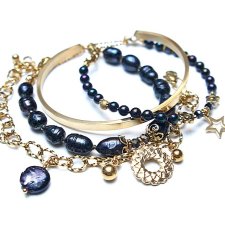 Zestaw bransoletek Perły granatowe - Szlachetna kolekcja