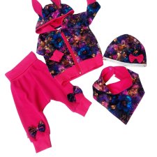 Komplet dziewczęcy fuksja i kwiaty r.68/74