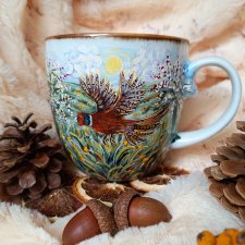 Ręcznie malowany bażant i dzikie jabłonie kubek 480 ml.