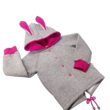 Bluza rozpinana z uszami, szara z fuksją, r.104
