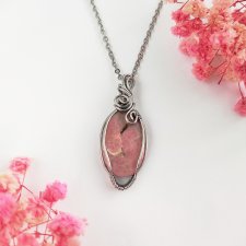 Naszyjnik Rodonit stal chirurgiczna wisiorek handmade wirewrapping
