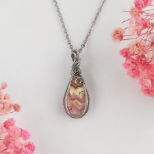 Naszyjnik Rodochrozyt stal chirurgiczna wisiorek handmade wirewrapping