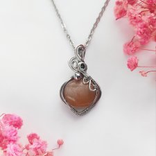 Naszyjnik Kamień Księżycowy Brzoskwiniowy stal chirurgiczna wisiorek handmade wirewrapping