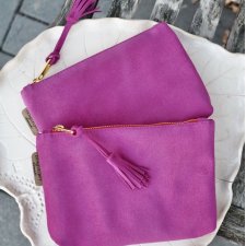 FUKSJOWA KOSMETYCZKA SASZETKA SKÓRZANA ZAMSZOWA KLARA | STYL VINTAGE | DOMILKOWYDOMEK