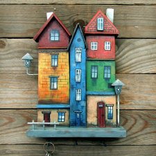 Drewniany wieszak na klucze - Kolorowa starówka