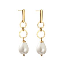 Pozłacane kolczyki z perłowymi kroplami c1086