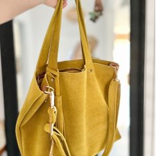 Skórzana ZAMSZOWA TOREBKA MINI SHOPPER BAG - Limonka, ręcznie szyta
