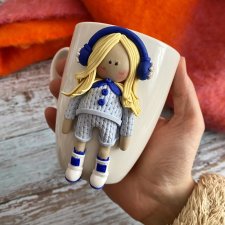 Kubek 2D z dekorem z gliny polimerowej kolekcja zimowa LENA