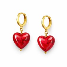 kolczyki RED HEARTS- srebro złocone 24K