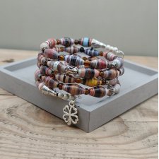 Bransoletka Boho z Papierowych Koralików Czterolistna Harmonia