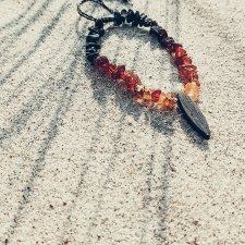 Bransoletka "Złoty bursztyn"- cztery rodzaje bursztynu ze srebrem pozłacanym 14-karatowym złotem i czarnym dębem