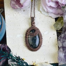 Miedziany wisiorek wire wrapping z jaspisem star galaxy #657
