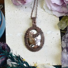 Miedziany wisiorek wire wrapping z jaspisem Wild Horse #660