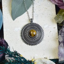 Miedziany posrebrzany wisiorek z tygrysim okiem - etniczny, boho #666