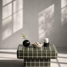 Stolik kawowy prostokątny w stylu płytki w kolorze zielonym/kremowym