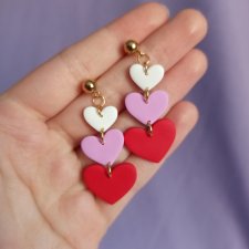 Kolczyki z gliny polimerowej potrójne serca