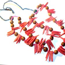 Drewniane różowe korale podwójny sznur etno