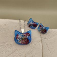 Komplet biżuterii Koci Amulet – żywica z suszonymi kwiatami