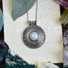 Miedziany posrebrzany wisiorek z kamieniem księżycowym - etniczny, boho #672