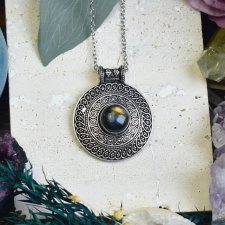 Miedziany posrebrzany wisiorek z labradorytem - etniczny, boho #673