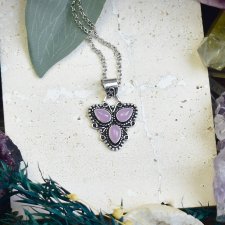 Miedziany posrebrzany wisiorek z różowym chalcedonem - etniczny, boho #678