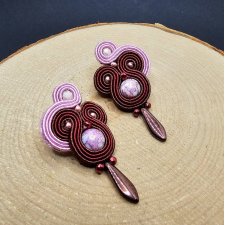 Bordowo-liliowe kolczyki sutasz sztyfty