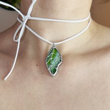 Naszyjnik szklany Wisior "Liść Witraż Wiosenny prezent