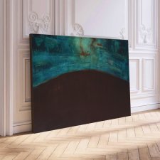 Abstrakcyjny obraz akrylowy w odcieniach turkusu i brązu – oryginał na płótnie 100 × 70 cm