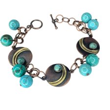 Miedziana bransoletka howlitem i turkusem afrykańskim c1374
