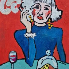 obraz do salonu portret damy wino,ser i wino