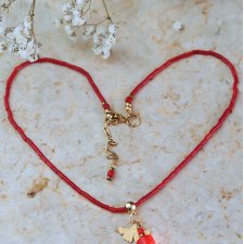 Naszyjnik z czerwonego korala z miłorzębem – biżuteria handmade | Prezent na Dzień Kobiet i Walentynki | DomilkowyDomek