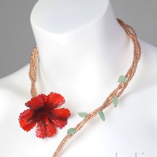 Kwiatowy Naszyjnik. Kolia Cherwony Hibiskus. Choker z japońskich koralików