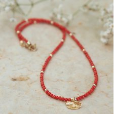 Naszyjnik jarzębinowy koral No.2– kobieca biżuteria z kamieni naturalnych, klasyczny choker | Prezent na Dzień Kobiet i Walentynki | DomilkowyDomek