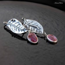 Kolczyki srebrne wiszące listki z turmalinami