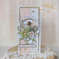 Kartka, pamiątka na chrzest, roczek, narodziny "PeachBabyBoy" GOTOWY