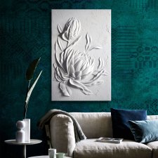 Protea - Gipsowa Płaskorzeźba. Biały Obraz Strukturalny