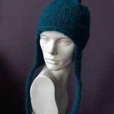 PILOTKA Z WĘZEŁKIEM * butelkowa zieleń * BALACLAVA * CZAPKA Z NAUSZNIKAMI * meher z wełną