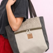 Kremowo - szałwiowa torba Shopper z nubuku