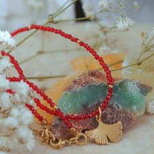 Choker miłorząb z czerwonego spinela - ręcznie robiona biżuteria z kamieni naturalnych | DomilkowyDomek