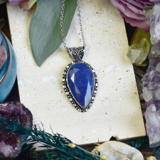 Posrebrzany miedziany wisiorek z szafirem syntetycznym #705