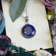 Posrebrzany miedziany wisiorek z szafirem syntetycznym #706