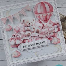 Kartka z okazji narodzin dziewczynki z misiem, personalizacja