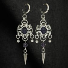 Gothic ametystowe kolczyki z kolcami | stal chirurgiczna 8 cm